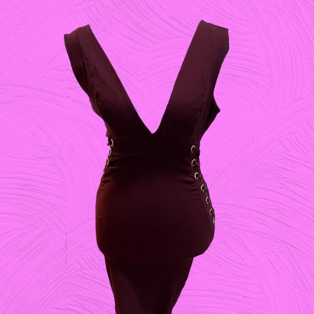 Burgundy Lace-Up Bodycon Mini Dress